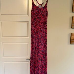 Charlotte Russe Pink and Black Leaf Print Maxi Dress